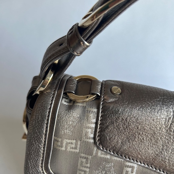 Versace Silver Leather Canvas Handbag Shoulder Bag - Picture 4 of 16